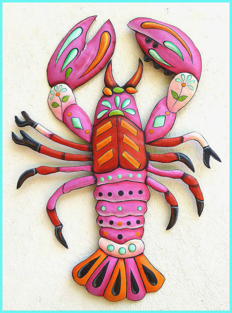 Painted Metal Lobster Wall Hanging, Island Decor, Coastal Metal Art, Handcrafted Nautical Decor - 25